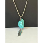 Sterling silver turquoise nugget feather pendant chain necklace