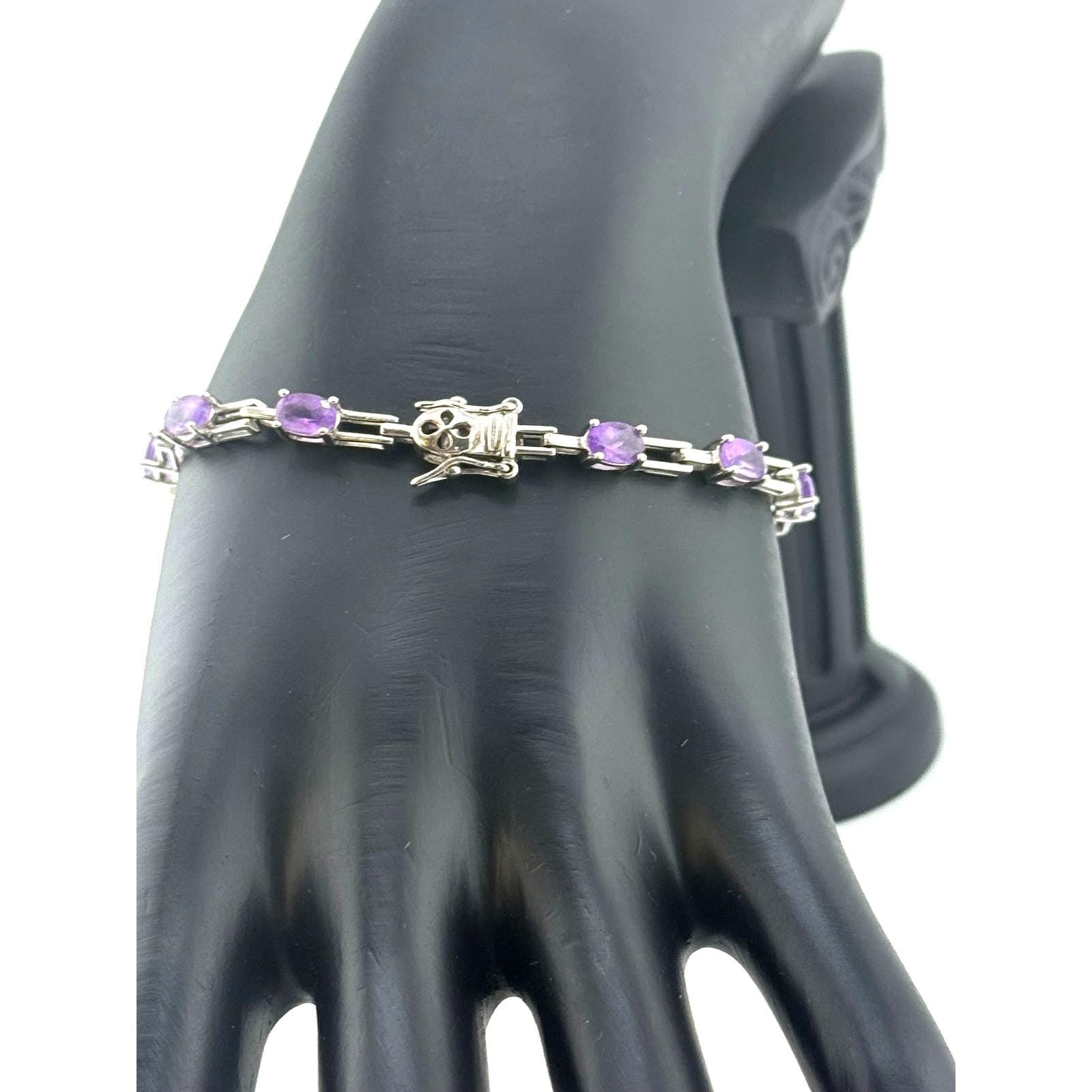 Beautiful Amethyst Link Bracelet in Sterling Silver