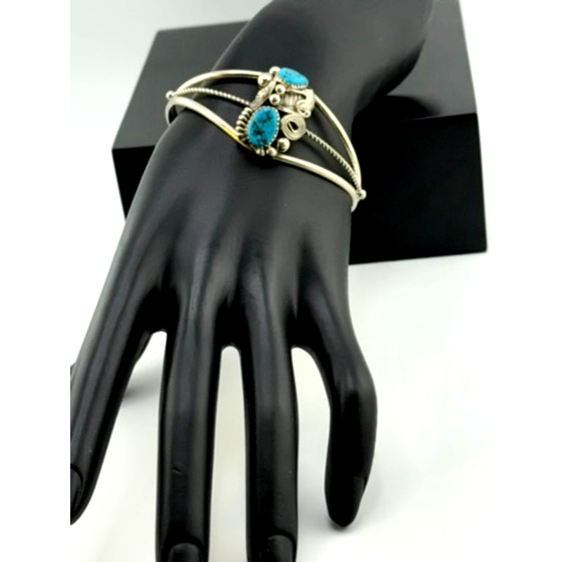Navajo Max Calabaza Turquoise Sterling Silver Cuff Bracelet