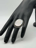 German Silver Mother of Pearl Ring, Size 7