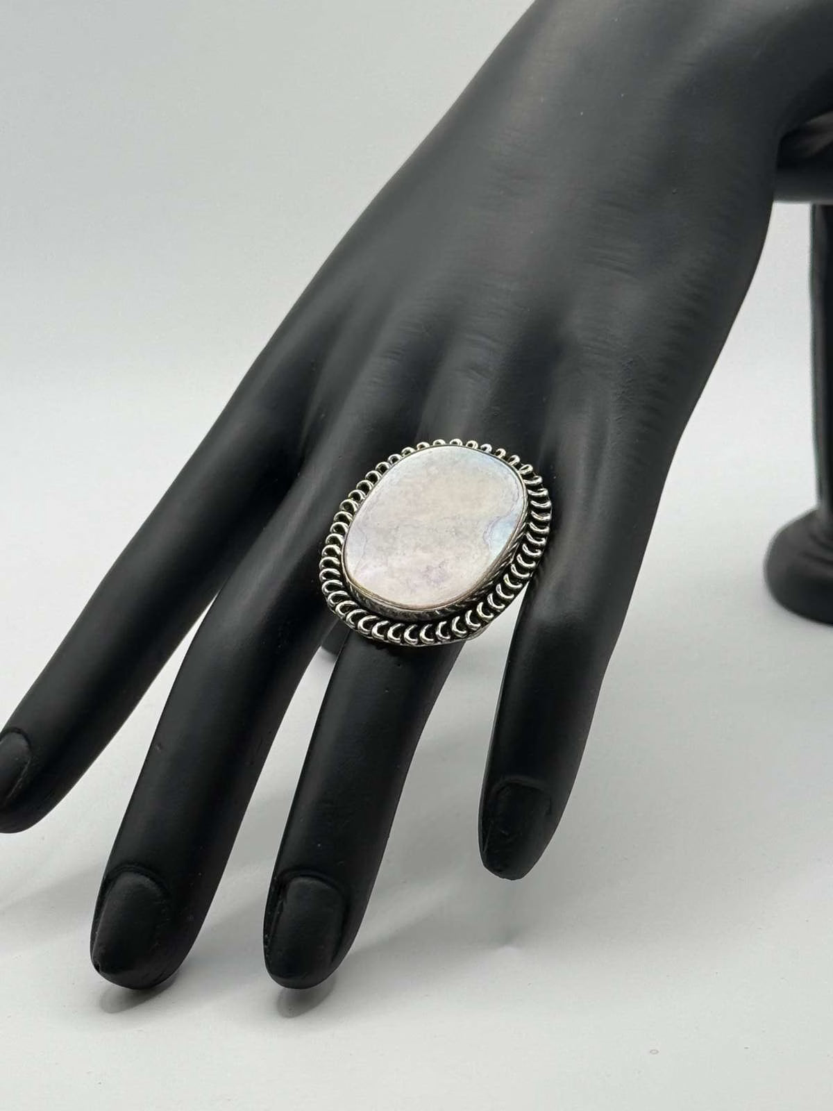German Silver Mother of Pearl Ring, Size 7