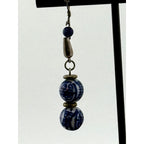 Vintage Asian Blue Ceramic Sterling Silver Dangle Earrings