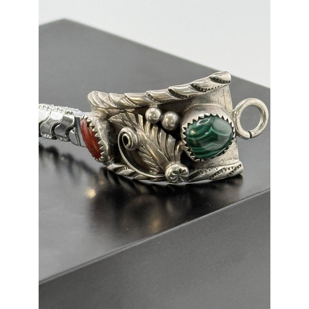 Zuni Malachite Coral Sterling Silver Watch Tip Band