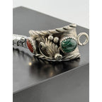 Zuni Malachite Coral Sterling Silver Watch Tip Band