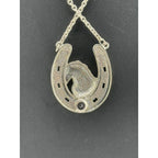 Sterling Silver Horseshoe With Friesian Horse Amethyst Stone Pendant Necklace