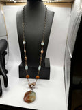 Vintage Brass, Stone and Gem Necklace Signed