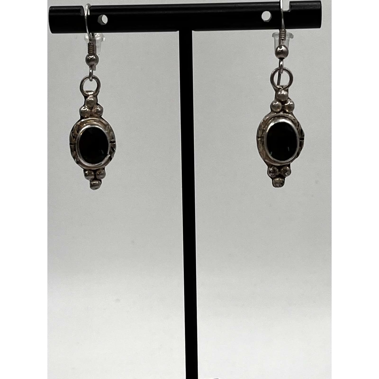 Vintage 925 Sterling Silver Navajo C. Jones Emerald Earrings RARE