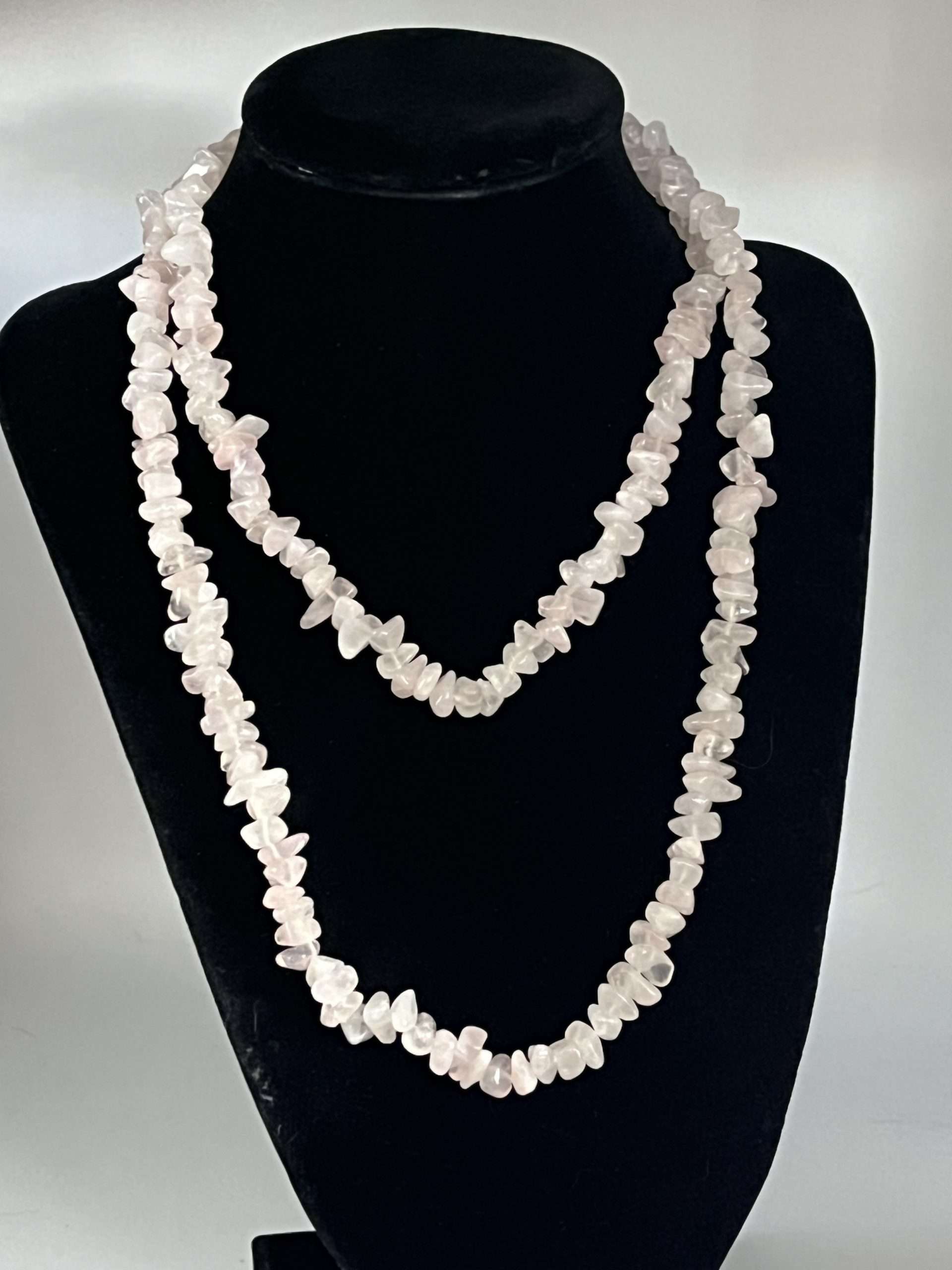 Very Long Rose Quartz Chip Necklace
