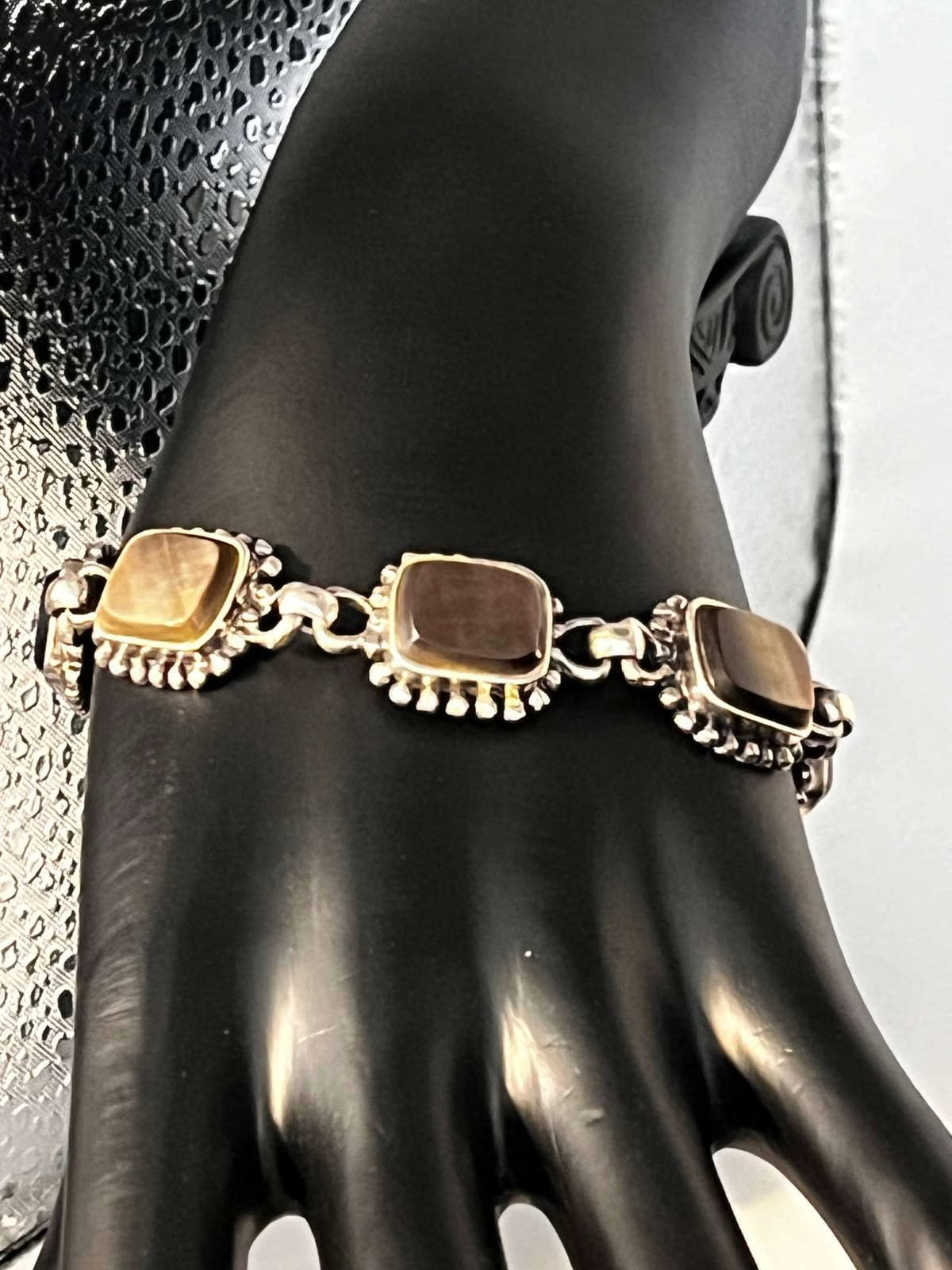 Vintage 925 Sterling Silver Square Gemstone Bracelet