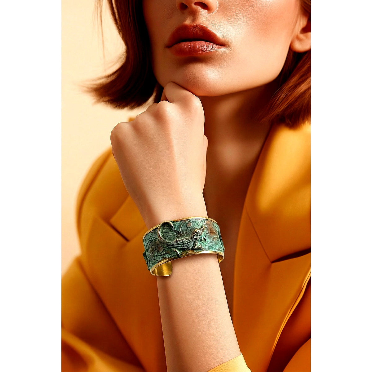 Elaine Coyne Verdigris Patina Brass Alligator Cuff Bracelet - Sarasotabydesign