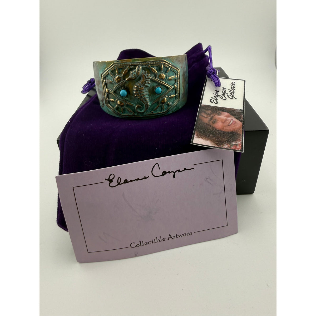 Elaine Coyne Verdigris Patina Brass Sea Horse Cuff Bracelet - Sarasotabydesign