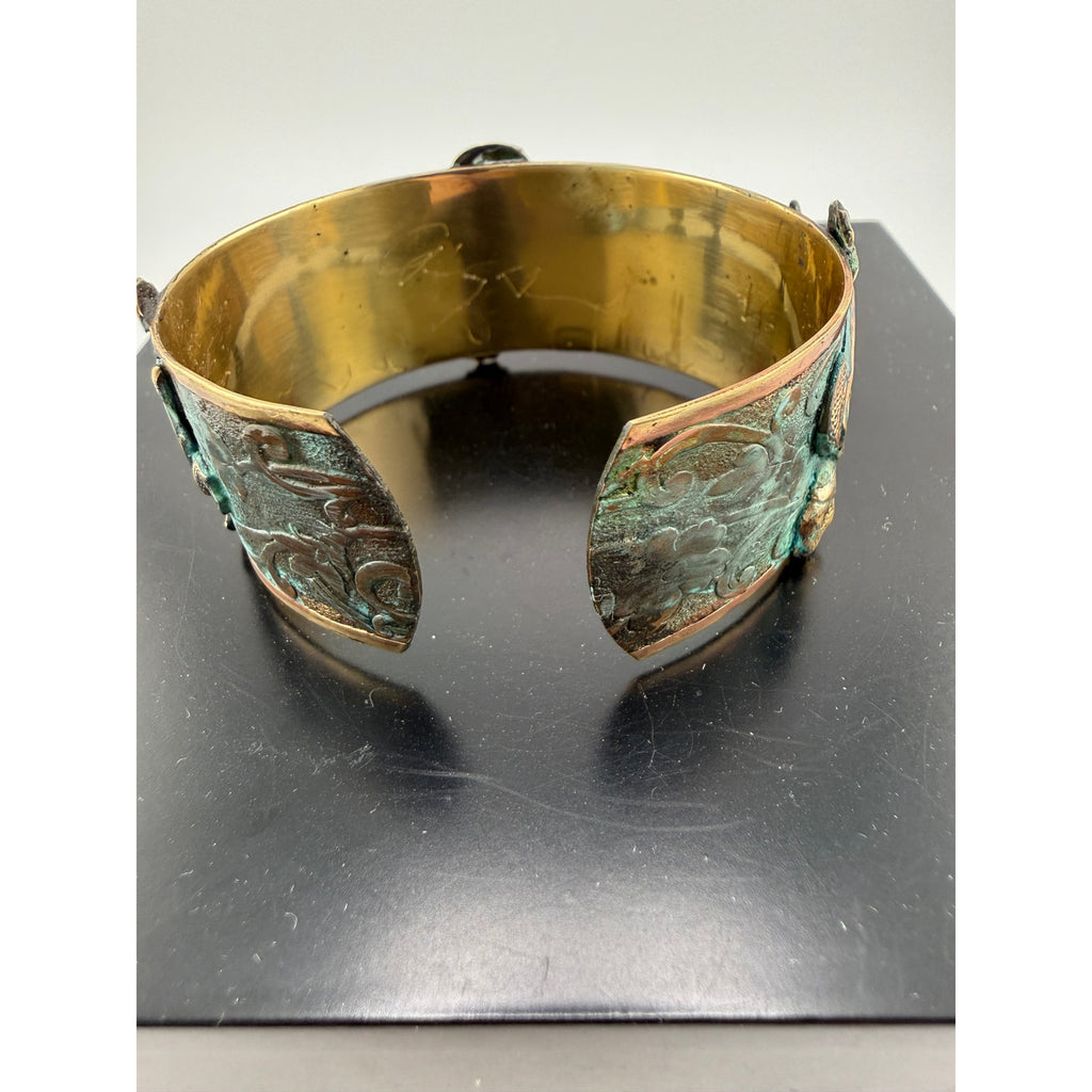 Elaine Coyne Verdigris Patina Brass Three Turtle Cuff Bracelet - Sarasotabydesign