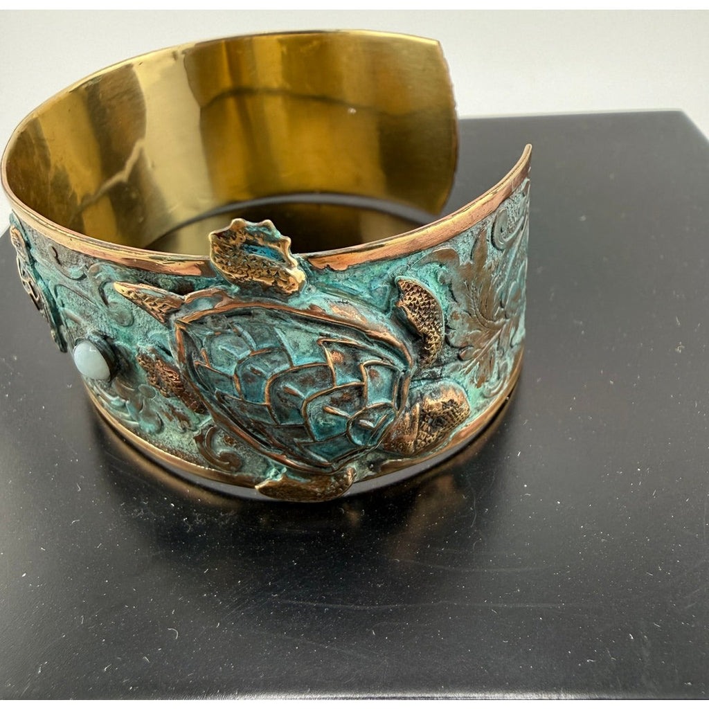 Elaine Coyne Verdigris Patina Brass Turtle Cuff Bracelet - Sarasotabydesign