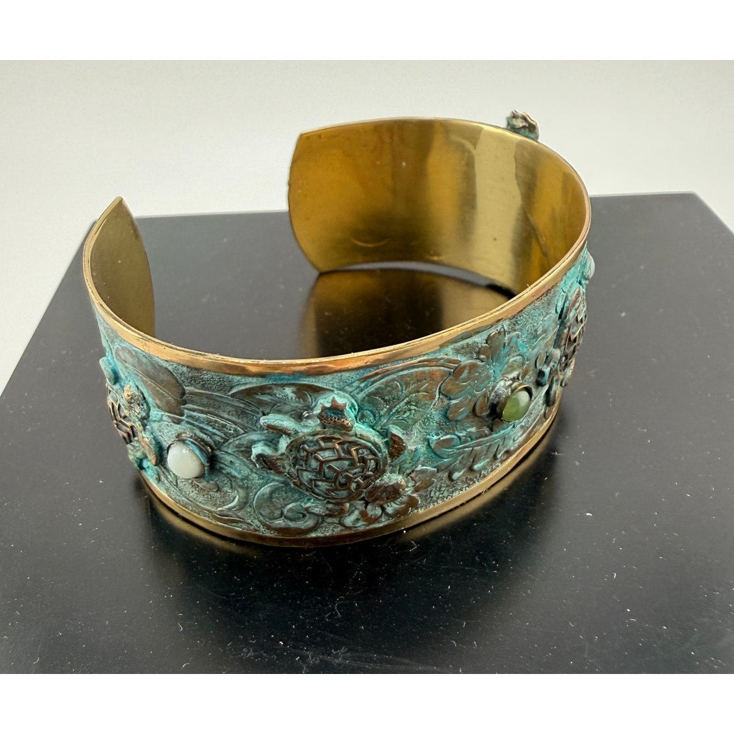 Elaine Coyne Verdigris Patina Brass Turtle Cuff Bracelet - Sarasotabydesign