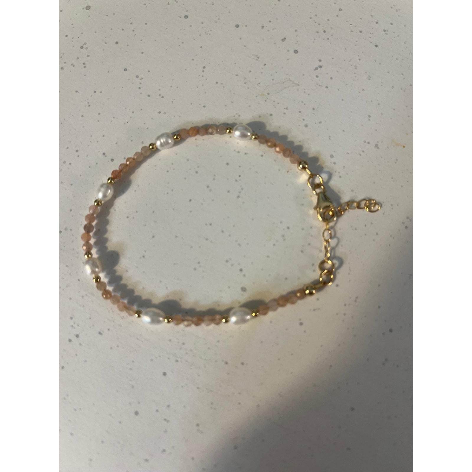 Peach Moonstone Freshwater Pearl Gold Filled Bracelet