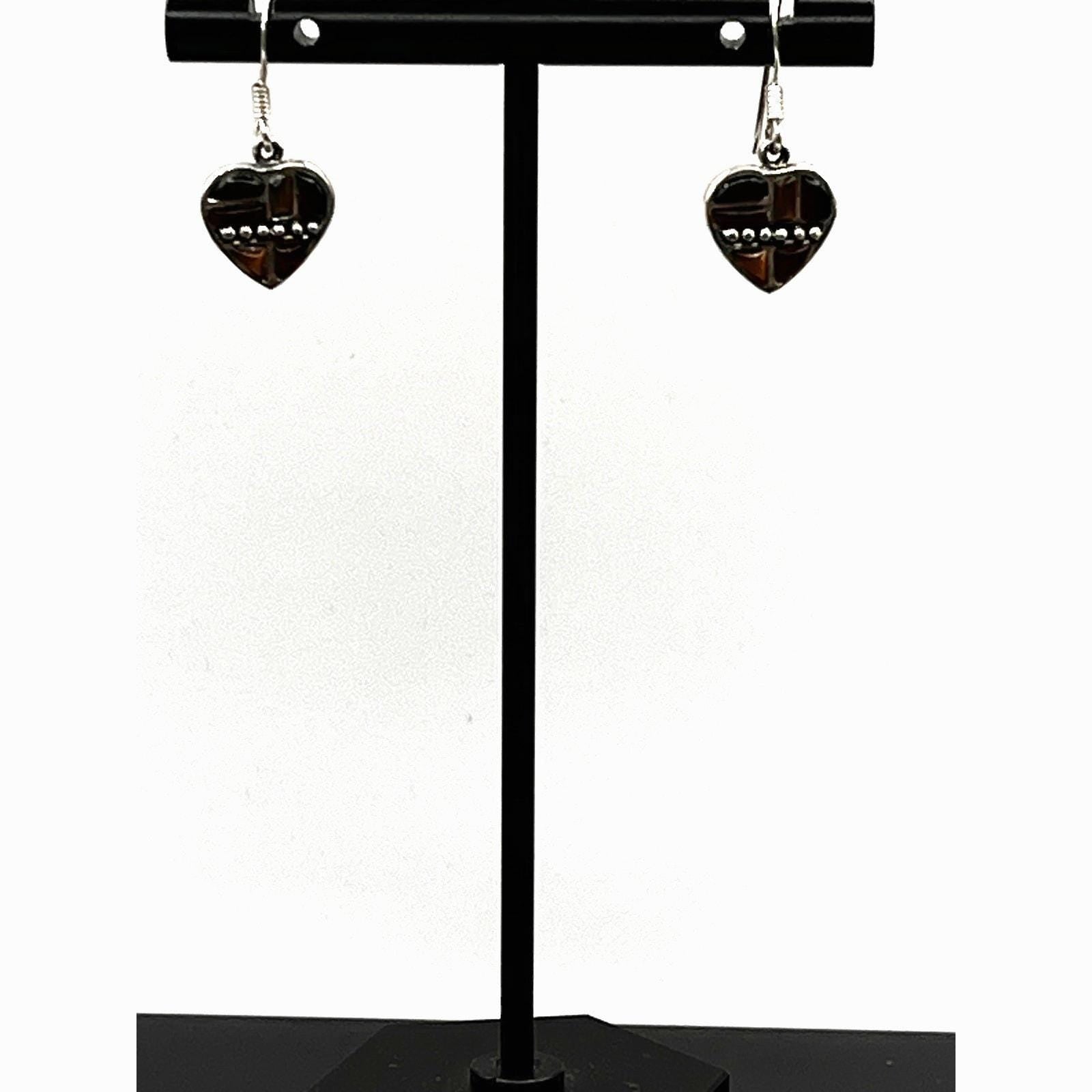 Vintage 925 Sterling Silver Gemstone Heart Earrings