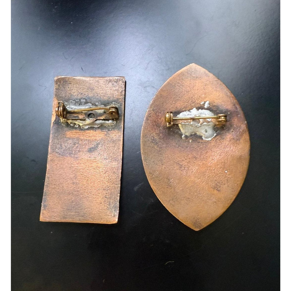 Vintage One-of-a-Kind Enameled Copper Brooches