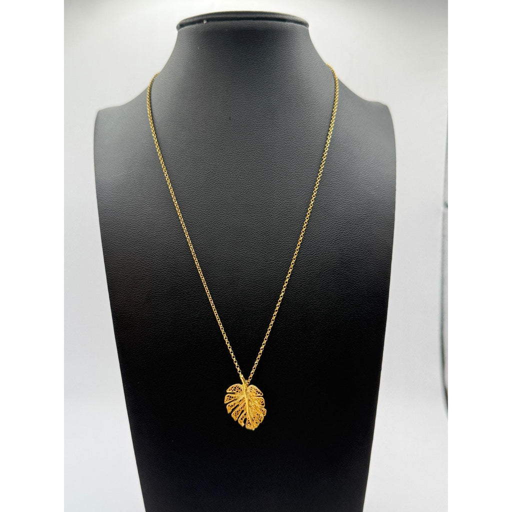 Portuguese Gold Plated Sterling Silver Monstera Leaf Pendant Necklace