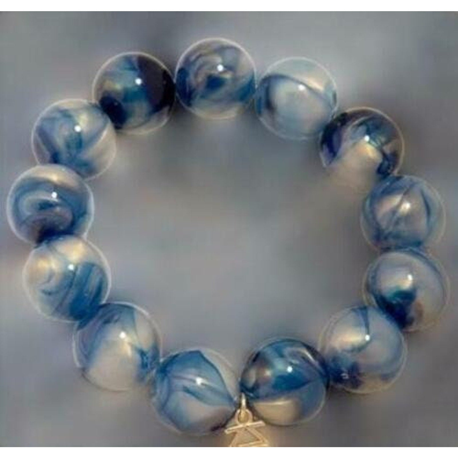 Chunky Iridescent Bead Stretch Bracelet Navy