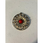 Sterling silver filigree floral design red bead round shape pendant