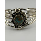 Navajo Ray Nez Sterling Silver Turquoise Cabochon Cuff Bracelet