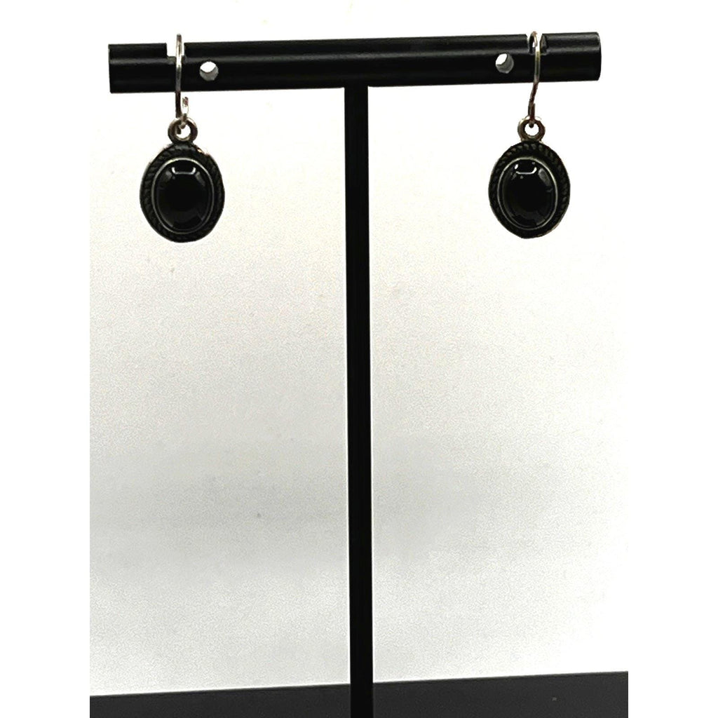 Vintage 925 Sterling Silver Onyx Dangle Earrings