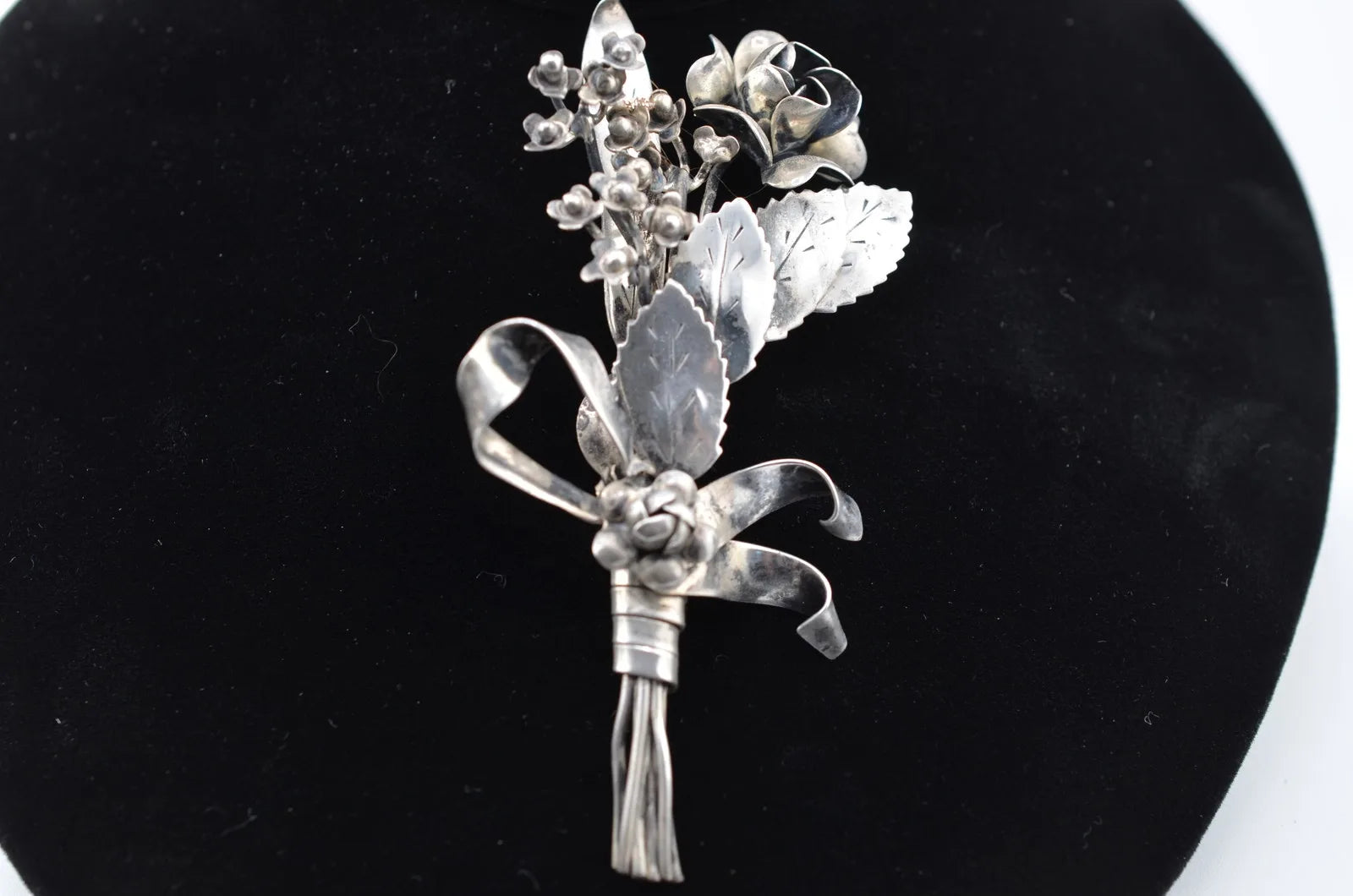 Vintage Signed Hobe Sterling Silver Floral Bunch 1940's Brooch