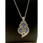 Portuguese Heart of Viana Silver and Enamel Filigree Pendant Necklace