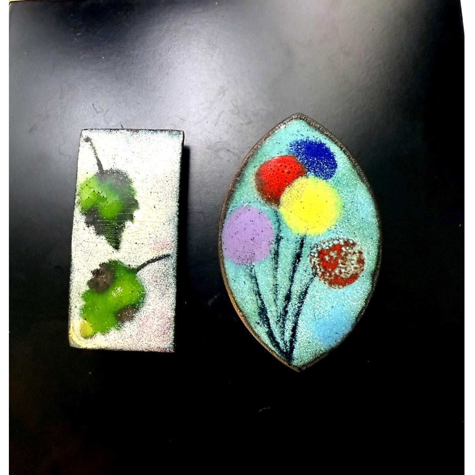 Vintage One-of-a-Kind Enameled Copper Brooches