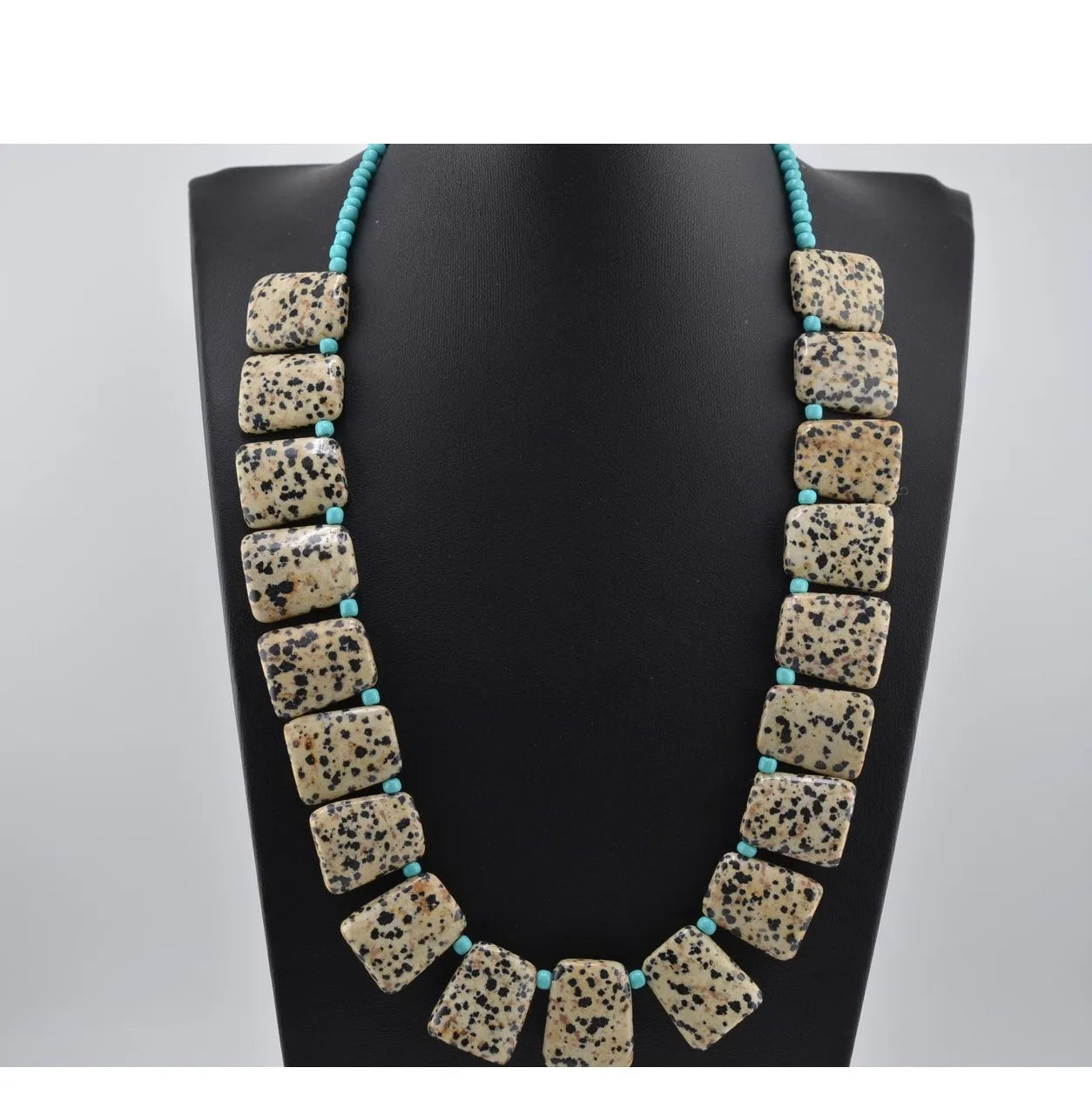 Navajo Mary W Roanhorse Carved Square Dalmatian Jasper Necklace