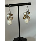 Freshwater pearls, faceted beads and briolettes earrings sterling silver hooks