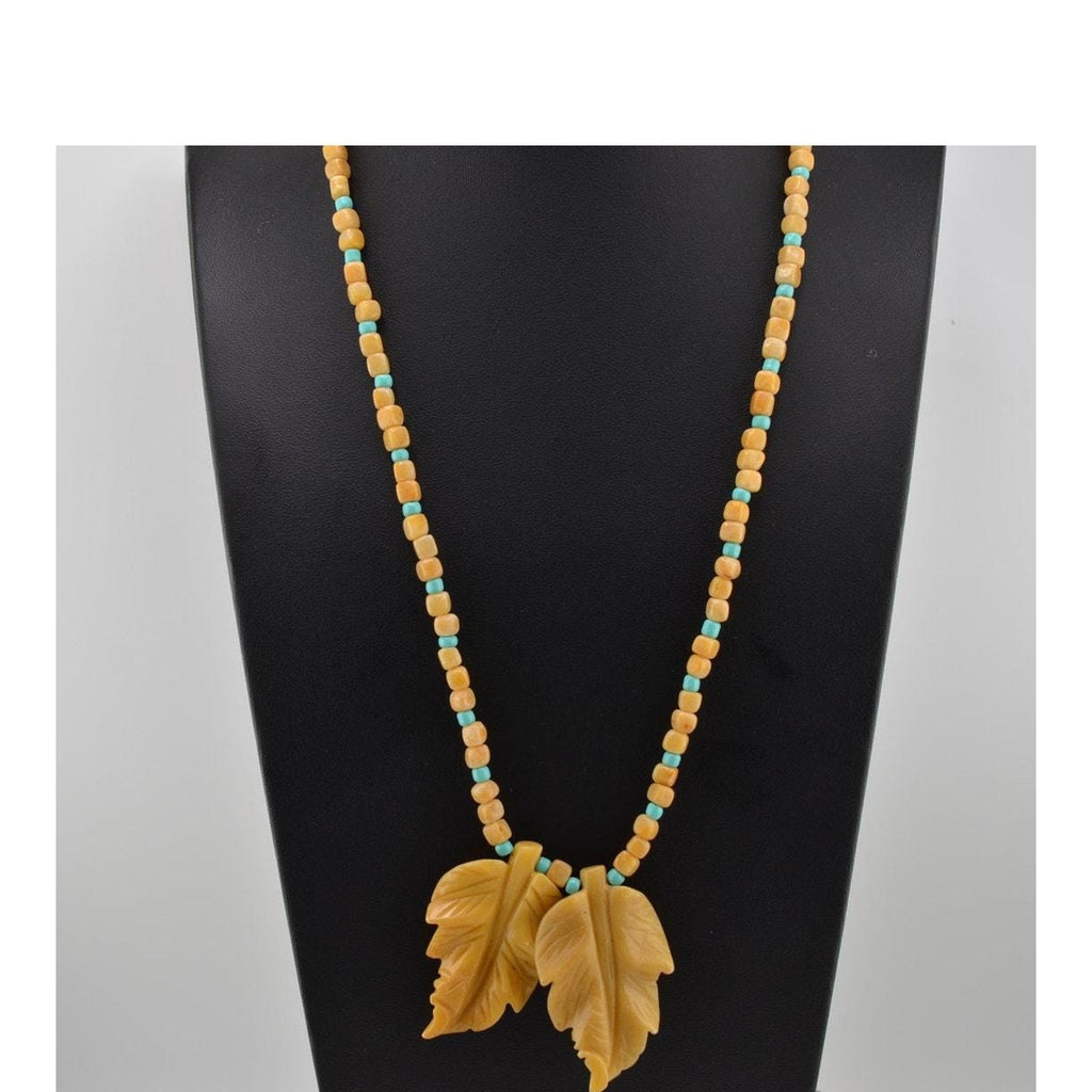 Navajo Mary W. Roanhorse Carved Quartz Leaf Pendant Necklace