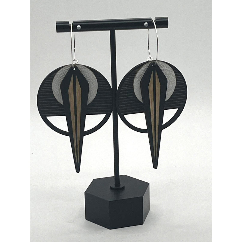 Architectural Lightweight Leather and Birch Earrings Naja Blk