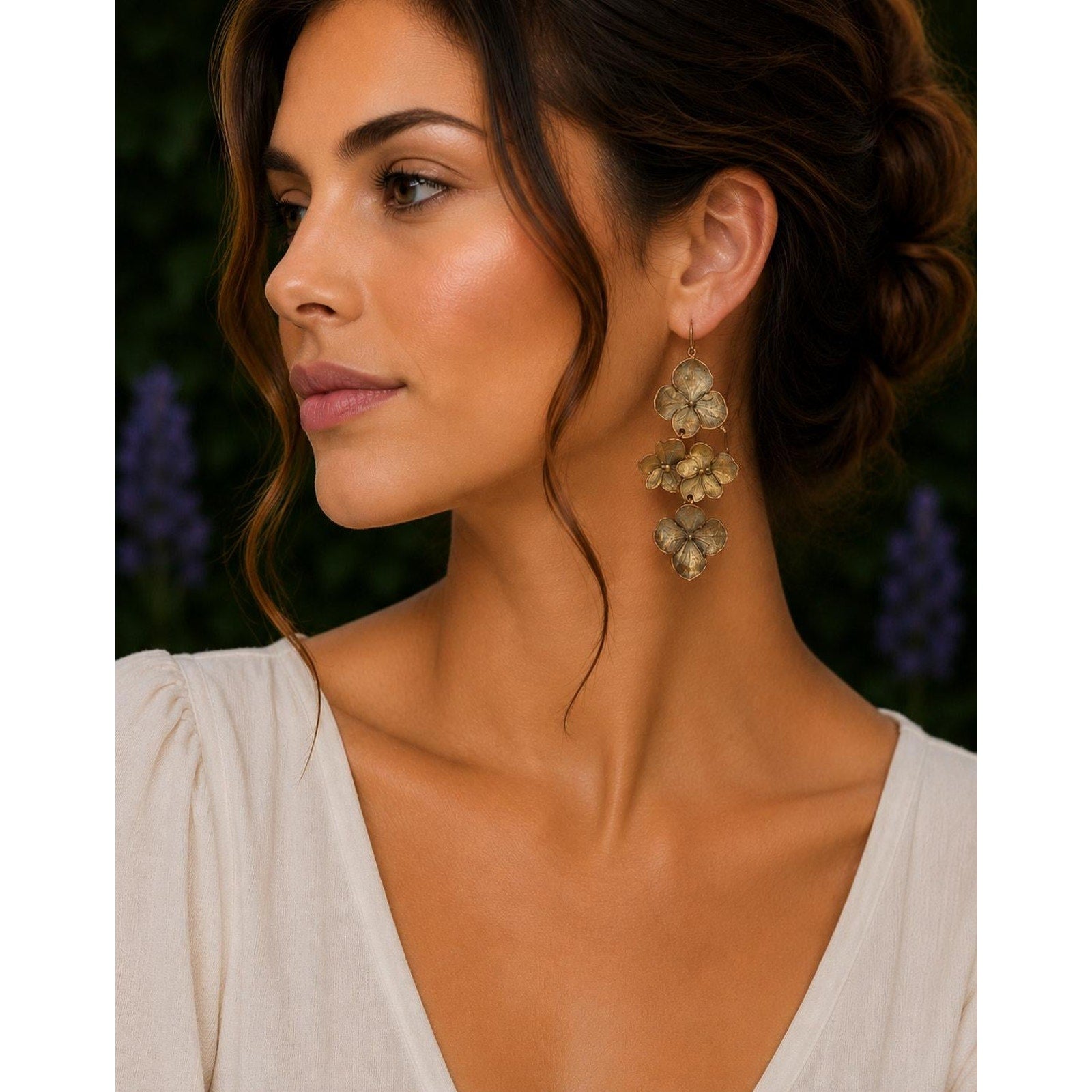 Michael Michaud Hydrangea Dangle Wire Drop Earrings
