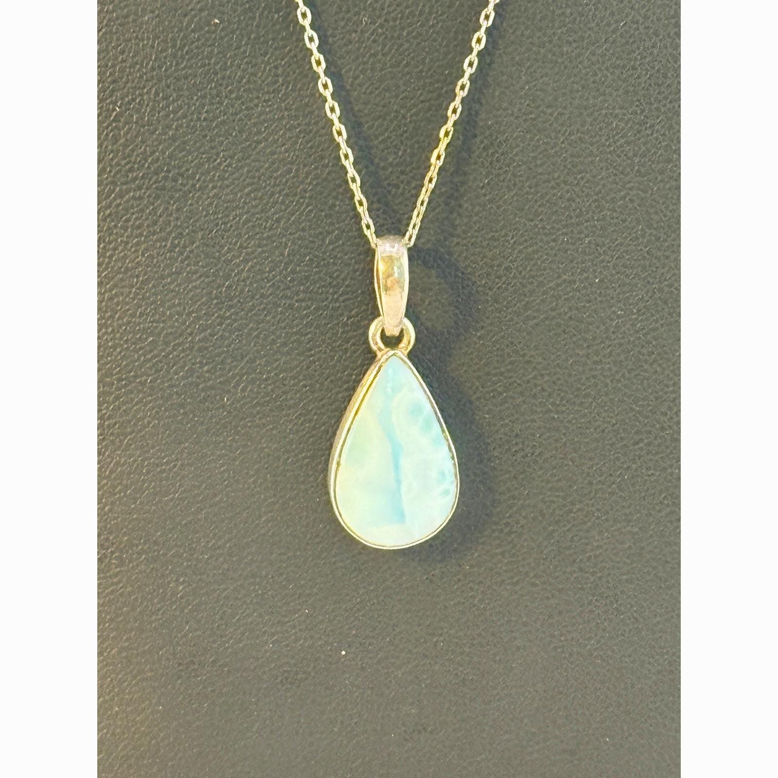 Vintage Rare Larimar Cabochon 925 Pendant Necklace