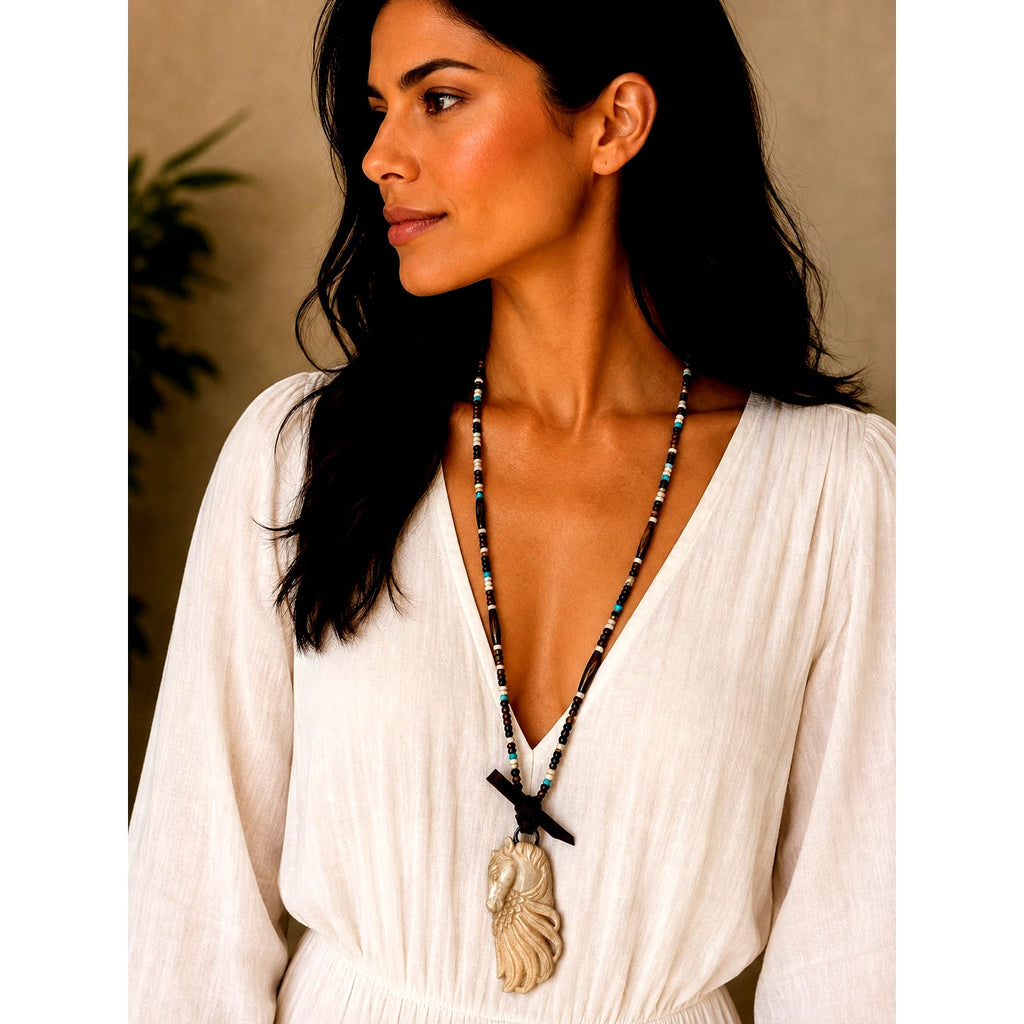 Navajo Mary W Roanhorse 'Spirit Horse'- 33" Necklace
