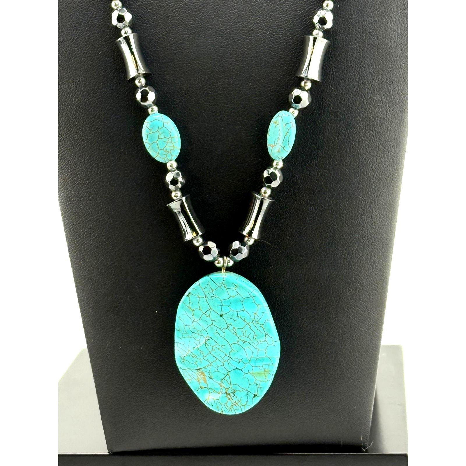 Native American Howlite Hematite Pendant Necklace
