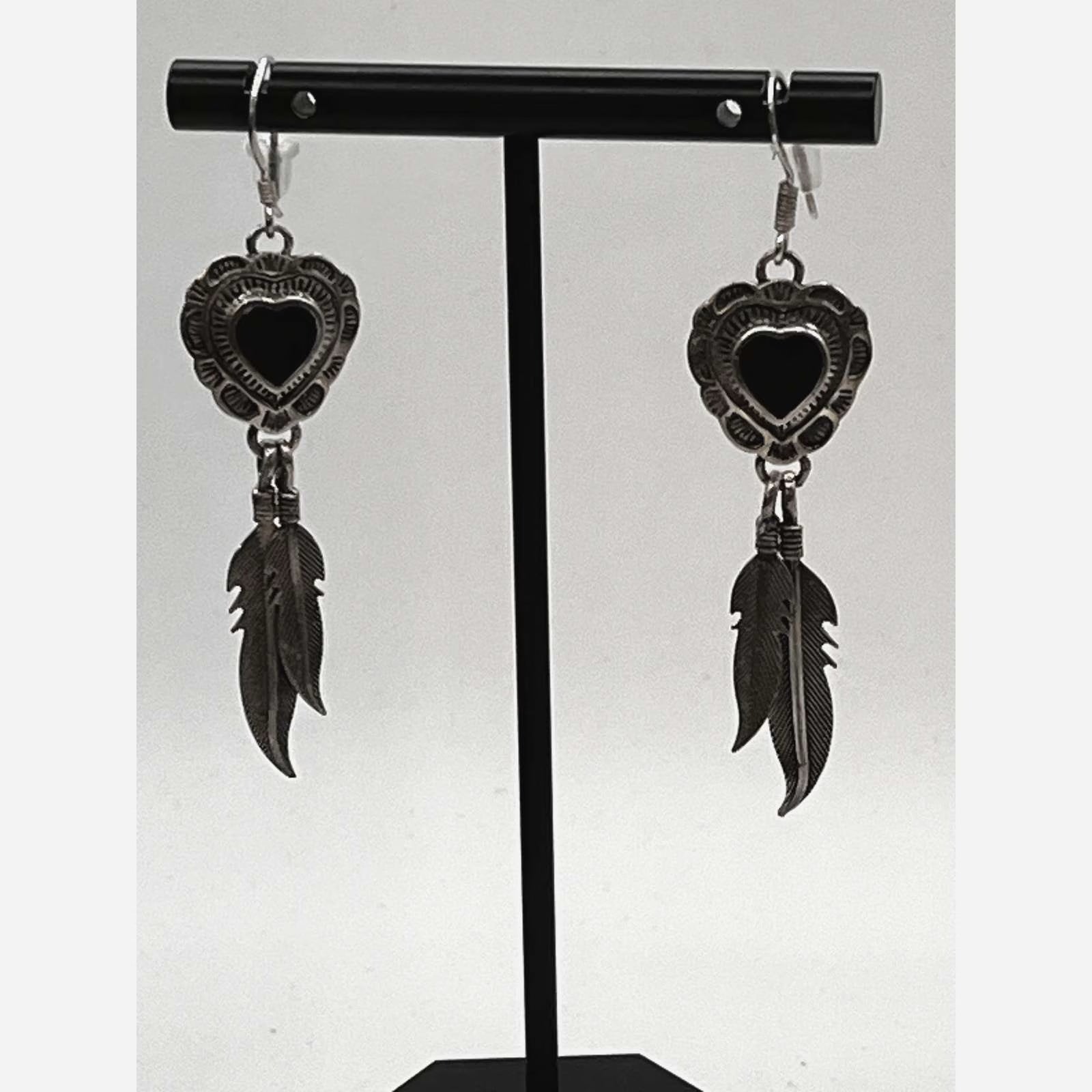 Vintage 925 Sterling Silver Nathan Fred Jr Hopi Feather Earrings