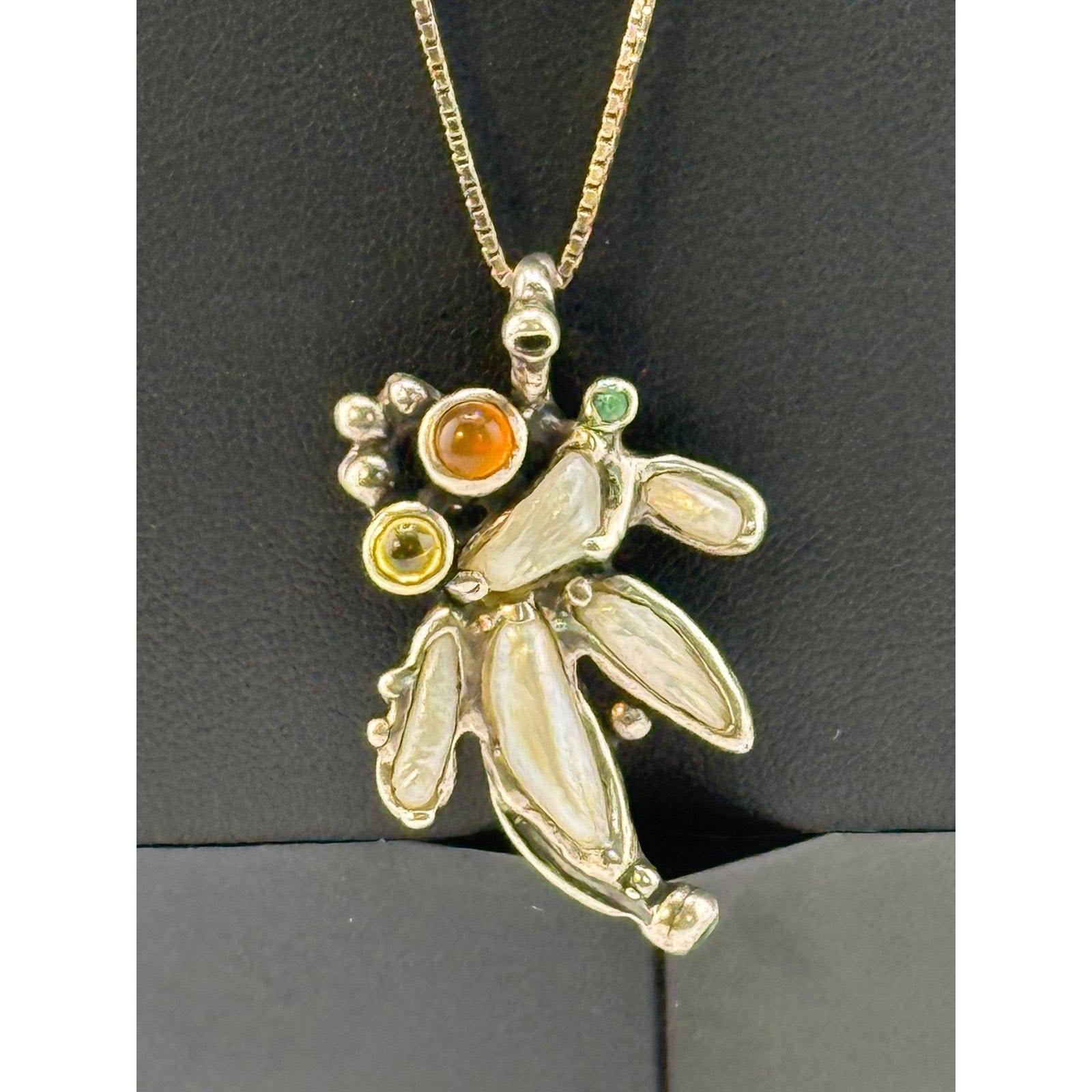 Rare Nadine Leo Mississippi River Pearl Co Sterling Pearl Pendant Necklace