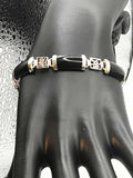 Vintage 925 Sterling Silver and Onyx Link Bracelet Signed FAS
