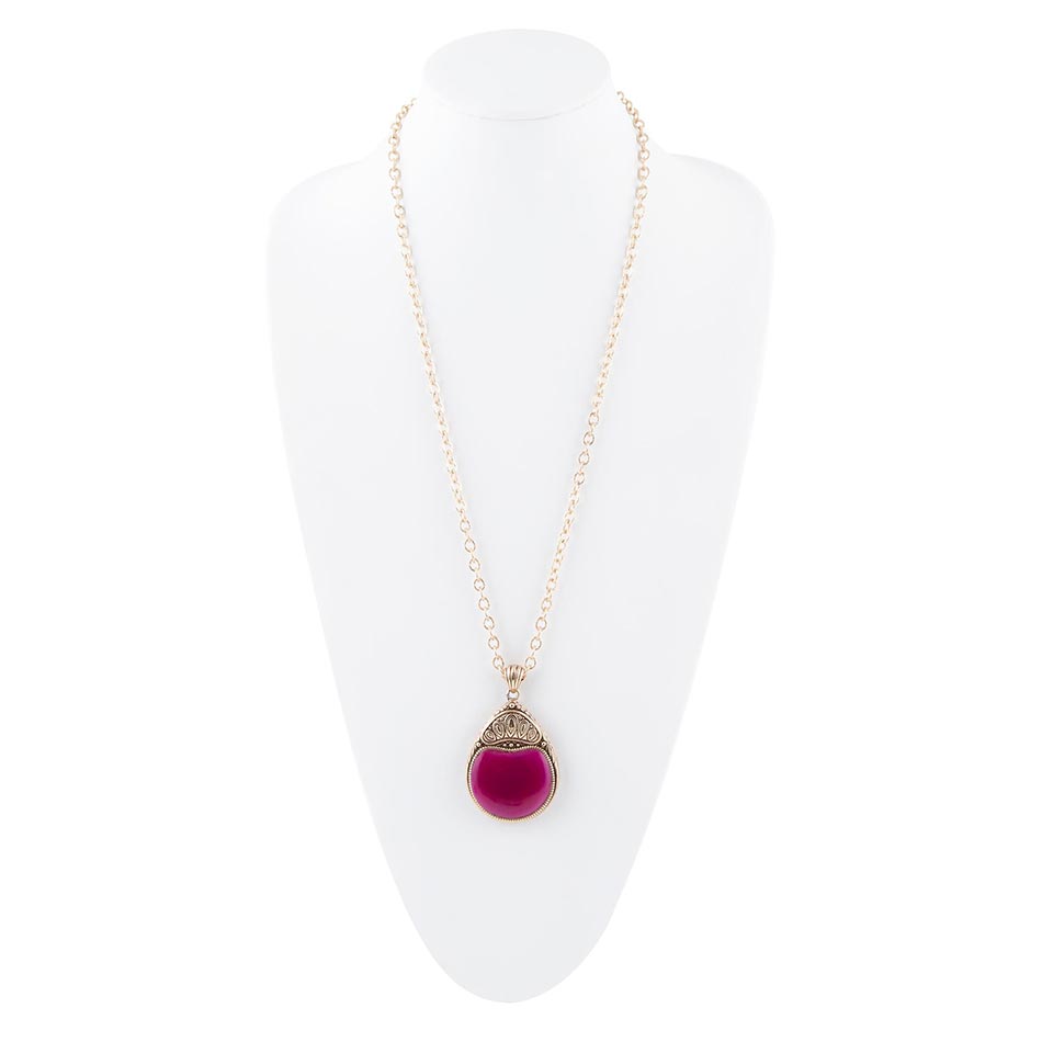 Barse Jewelry Flamenco Pink Magenta Agate Golden Pendant Necklace