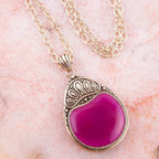 Barse Jewelry Flamenco Pink Magenta Agate Golden Pendant Necklace