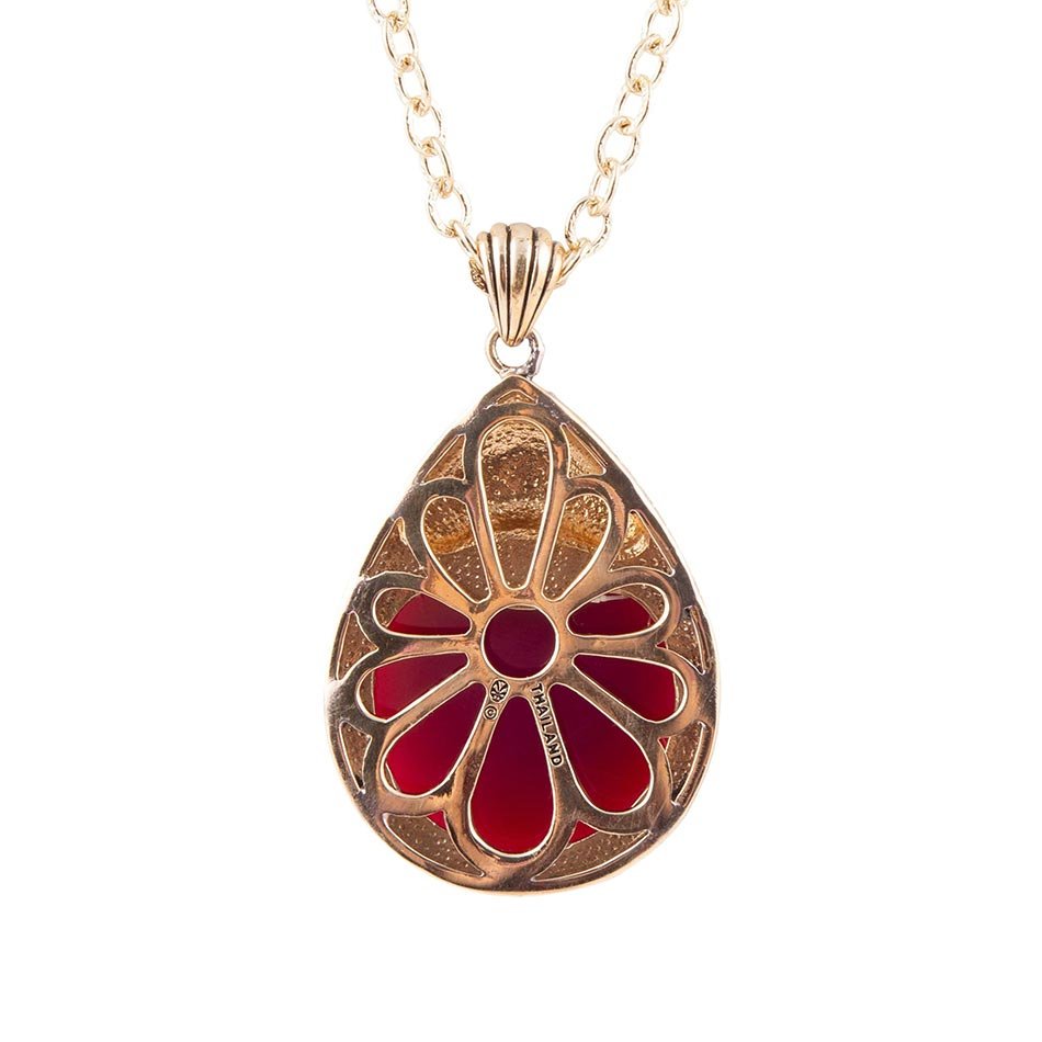 Barse Jewelry Flamenco Pink Magenta Agate Golden Pendant Necklace