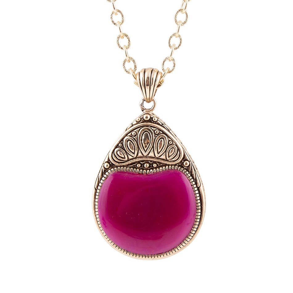 Barse Jewelry Flamenco Pink Magenta Agate Golden Pendant Necklace