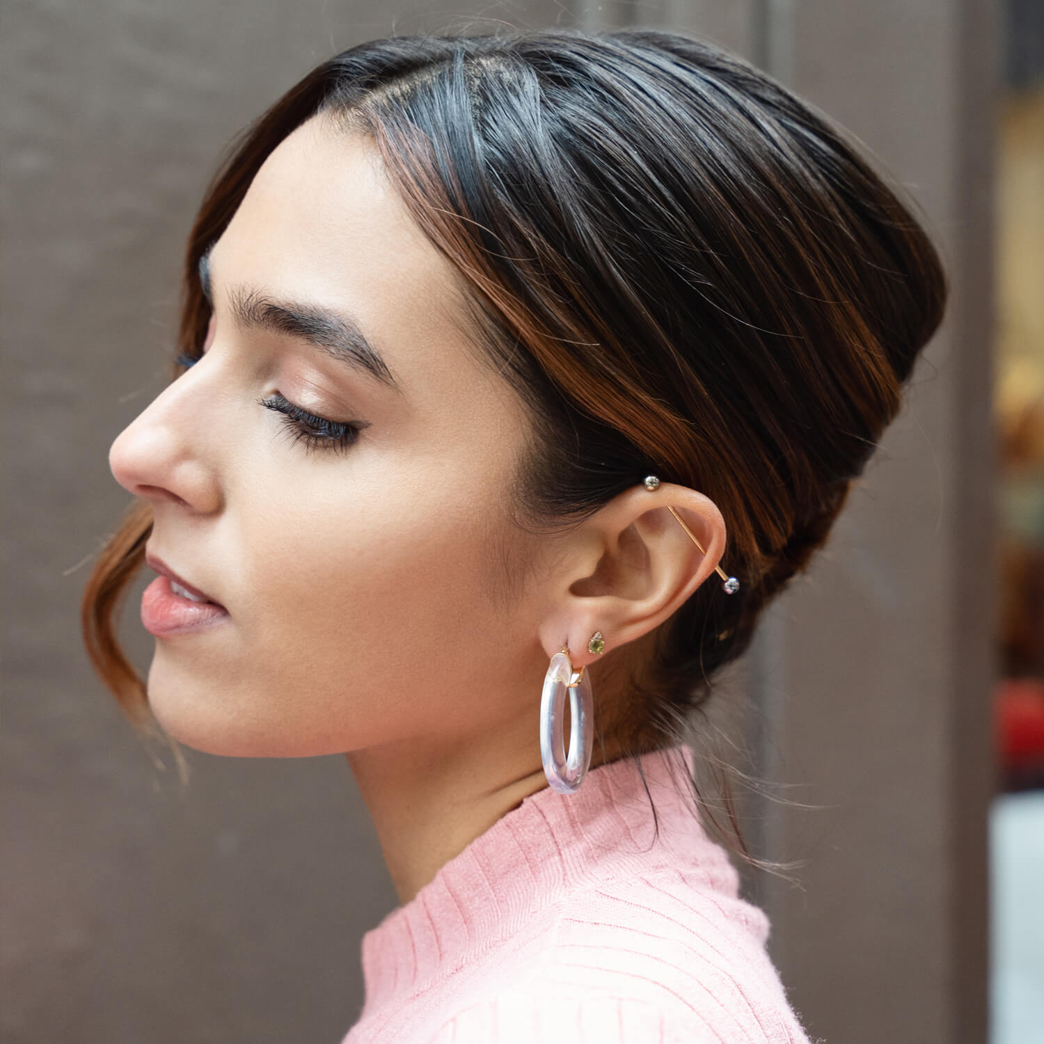 Gold & Honey Glitter Flat Oval Lucite Hoop Earrings
