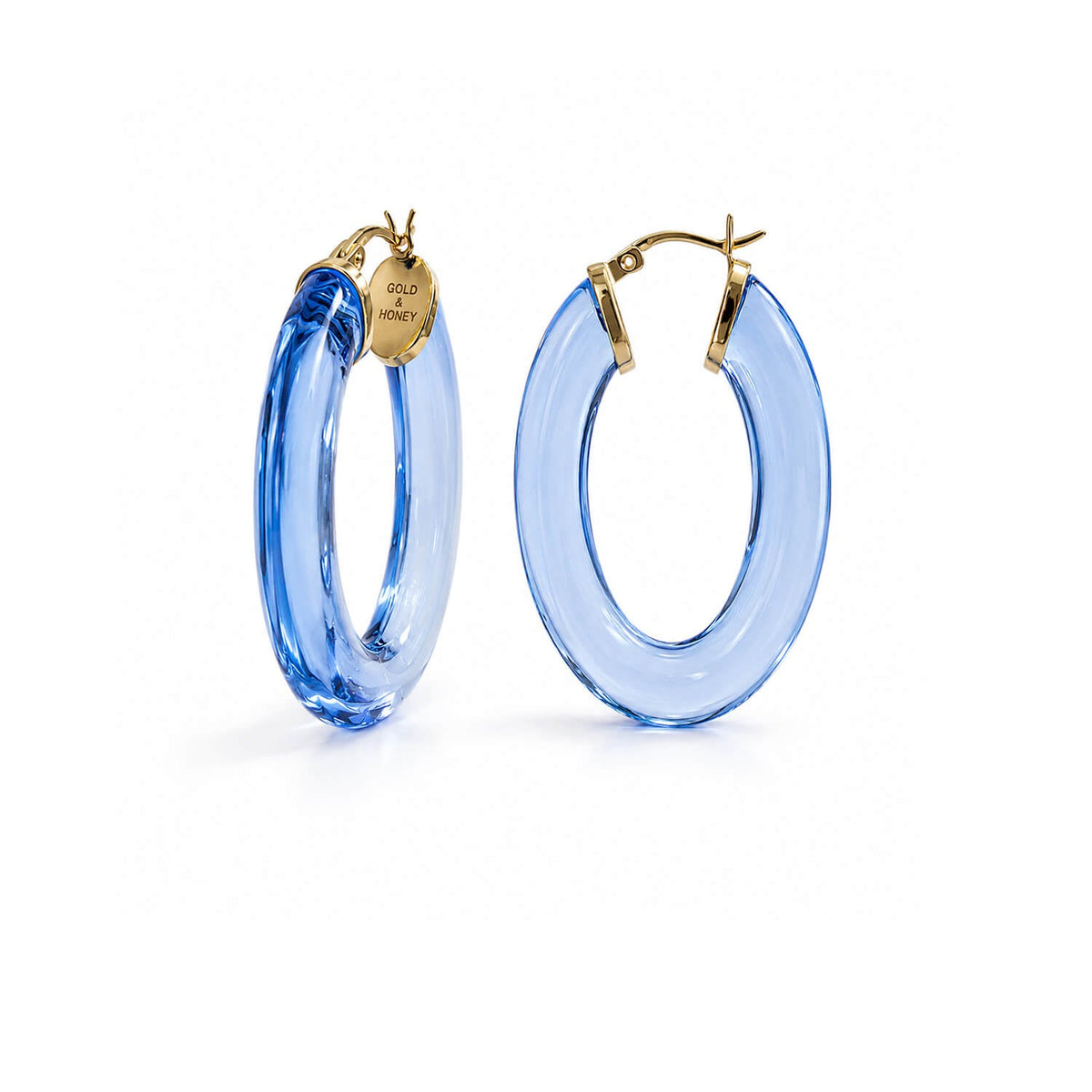 Gold & Honey Flat Oval Lucite Hoop Earrings