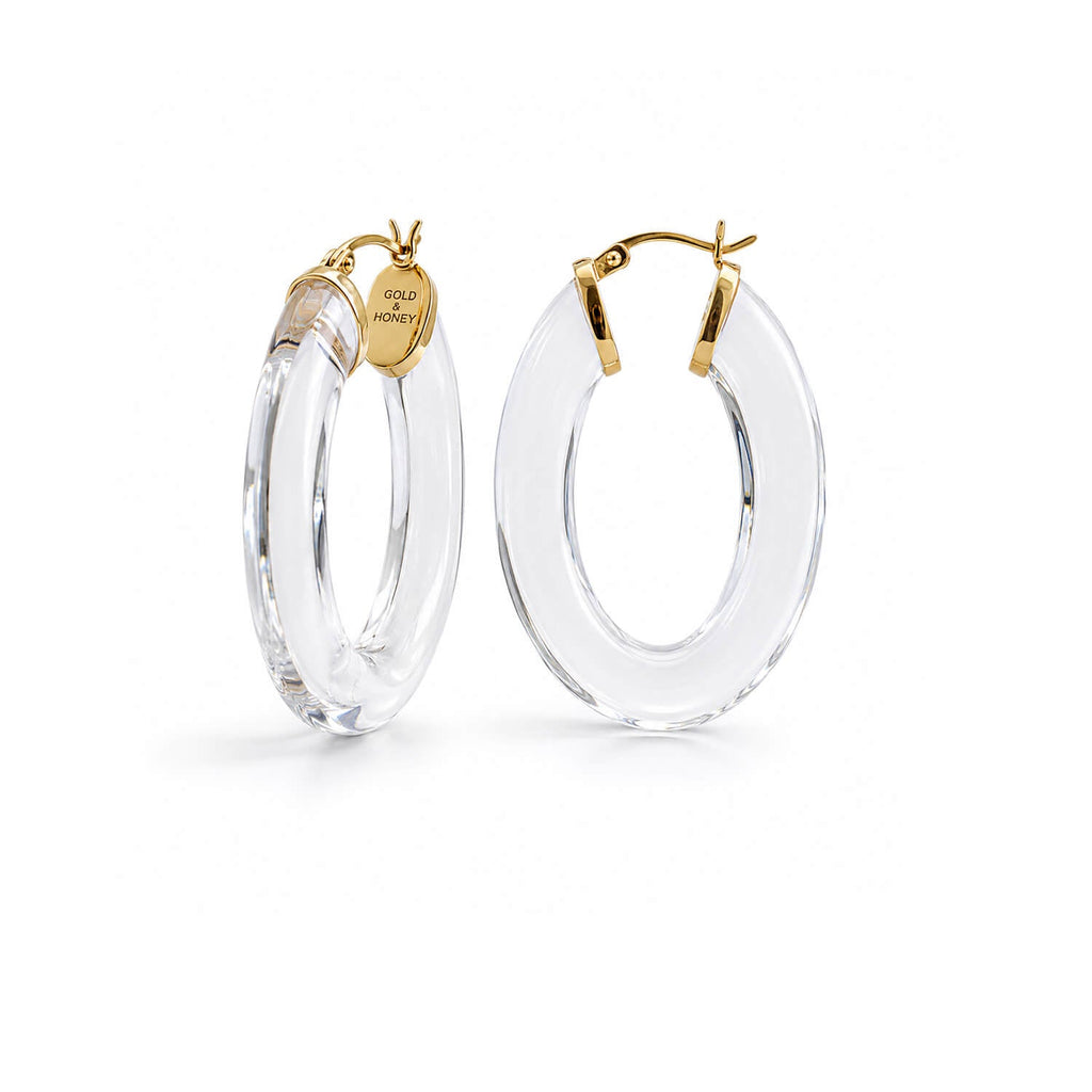 Gold & Honey Flat Oval Lucite Hoop Earrings