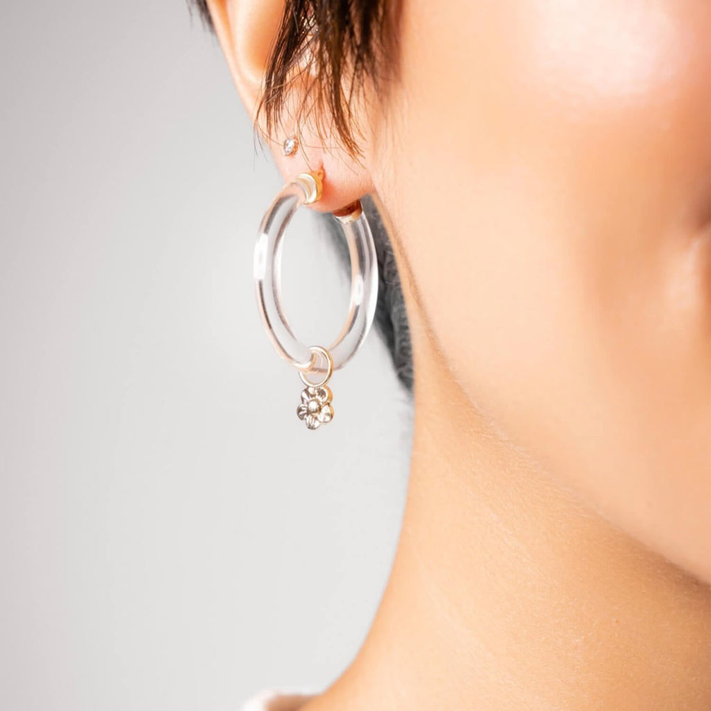 Gold & Honey Flower Charm Lucite Hoop Earrings