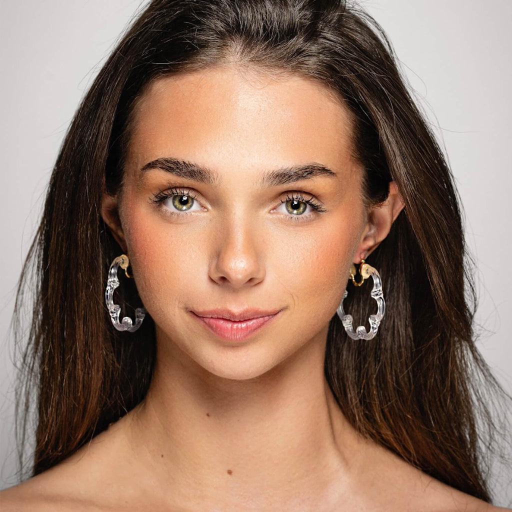 Gold & Honey Flower Bamboo Lucite Hoop Earrings