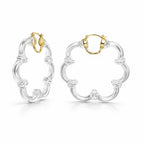Gold & Honey Flower Bamboo Lucite Hoop Earrings